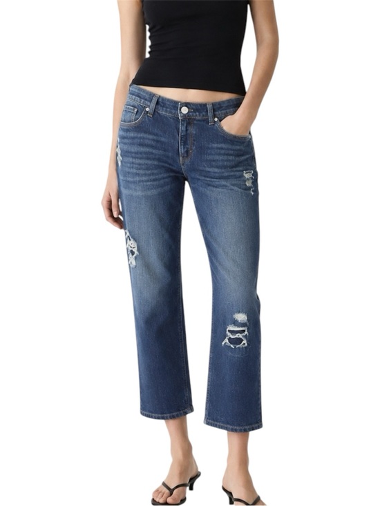 White House Black Market Denim - 6 White House Black Market Dark Wash Distressed Straight Crop Jeans